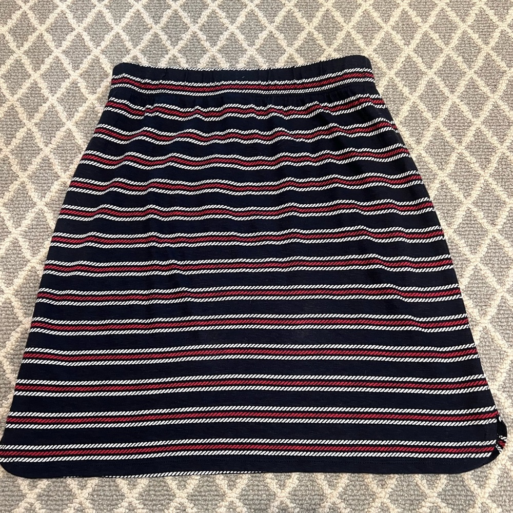 Like New Talbots Petite P Navy Blue White Red Rope Pattern Pull On Soft Skirt